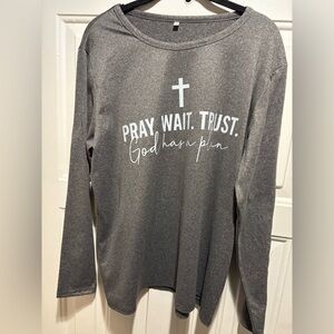 Gray Long Sleeve Shirt with Inspirational Print